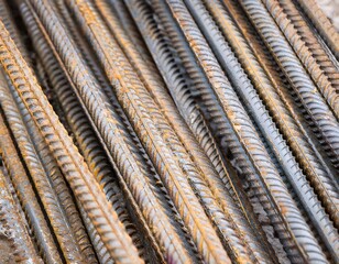 steel bars neatly arranged on a construction site, creating an atmosphere of industry and development.