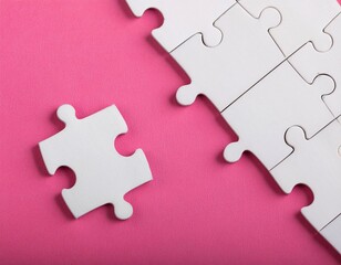 Fototapeta premium Image of white puzzle pieces scattered on a pink background