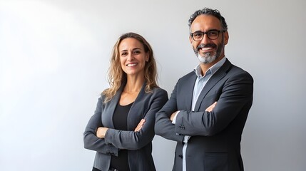 Confident Business Executives Standing with Arms Crossed in Modern Office Setting