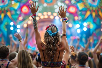 Obraz premium Vibrant Festival Goers Enjoying a Colorful Atmosphere