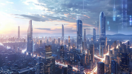 Naklejka premium surreal future city