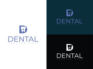 D letter and teeth Dental vector logo designs concept