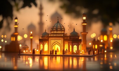 Illuminated mosque miniature with figures.