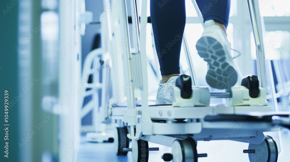 Poster a detailed image of a patient using a physical therapy machine with focus on the machine��s settings