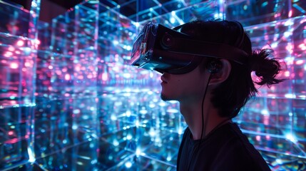 a man wearing a virtual reality headset