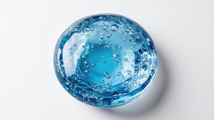 Crystal-clear water with bubbles in a round glass container