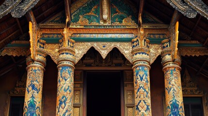 Traditional Laotian architecture of Wat Xieng Thong in Luang Prabang, featuring intricate