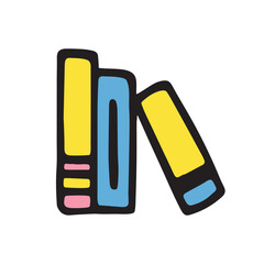 Doodle books shelf icon hand drawn in a modern minimalistic style. Knowledge and education symbol. PNG isolated on transparent background and vector illustration