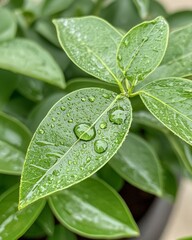 Raindrops on Fresh Green Leaves