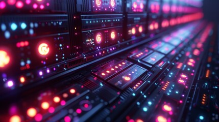 Obraz premium Craft a neon display of system administration symbols, featuring illuminated