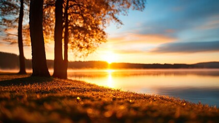 Soft Glow of Morning Sun Over Peaceful Landscape