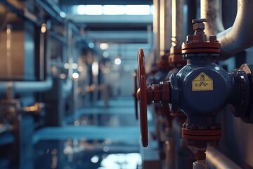 A team of engineers is examining the plumbing and water valves inside an industrial facility 