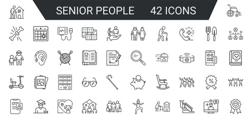 senior people icon set, nursing home, health aging wellness medical