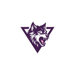 angry wolf head logo with triangle design vector illustration