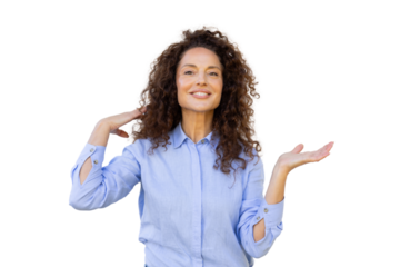 Focused Latina businesswoman pointing with enthusiasm