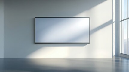 A large, interactive touch screen mounted on a clean white wall, displaying a simple