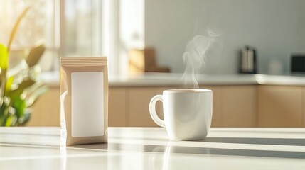 Obraz premium Minimalist Instant Coffee with Steam and Clean Background