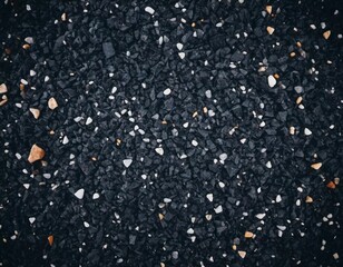 Intricate patterns of dark granite chips, illuminated by subtle lighting that creates a calm and elegant atmosphere. The black crushed mineral sparkles. Bokeh or drops. Generative AI