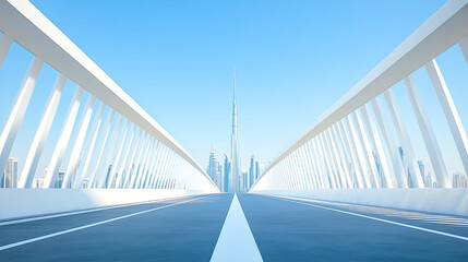 Fototapeta premium Futuristic Bridge with City Skyline in Background