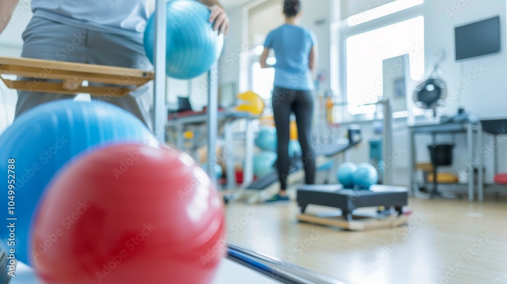 Poster a detailed view of a physical therapist demonstrating a rehabilitation exercise to a patient with fo