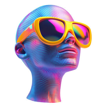 3d neon head, sculpture, art, mannequin on white isolated background png
