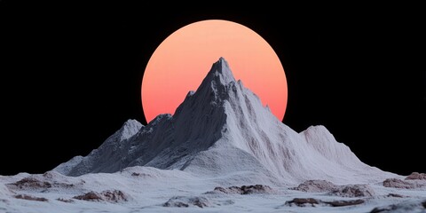 Abstract Mountain Landscape with Large Red Sun