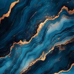Obraz premium Blue and gold abstract marble texture with flowing patterns.