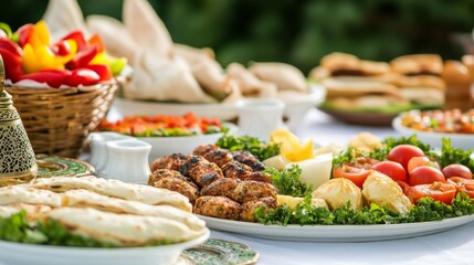 Obraz premium Vibrant Mezze Platters with Colorful Ingredients