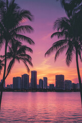 city skyline at sunset