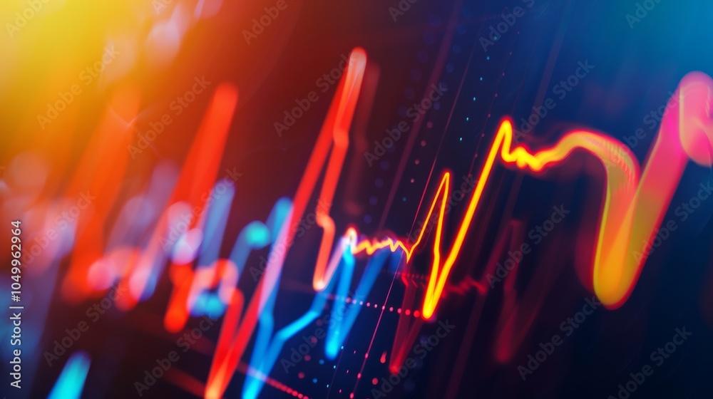 Poster a dramatic close-up of a heart rate monitor with fluctuating graphs and vibrant colors, set against 