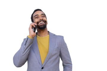 Young Black professional engaged in a phone conversation