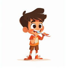 Cute boy cartoon brushing his teeth