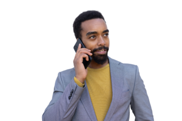 Young Black professional engaged in a phone conversation