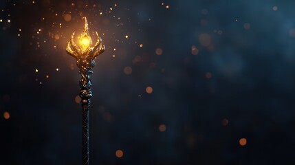 A mystical staff emitting a glowing orb, surrounded by magical sparkles.