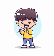 Fototapeta premium Cute boy cartoon brushing his teeth