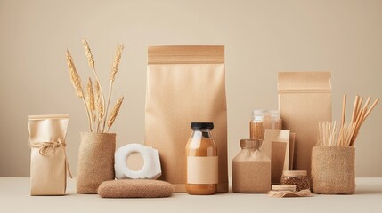 Eco-Friendly Packaging Collection on Neutral Background