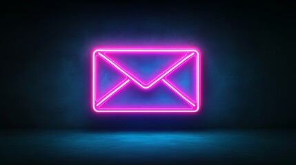 A neon icon of a blue and pink mail envelope, illustrated with vibrant neon outlines and a backlight effect. The design stands out against a dark background