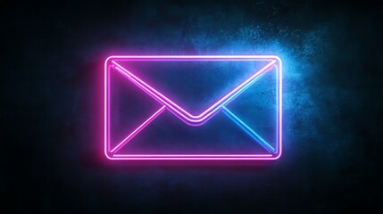 A neon icon of a blue and pink mail envelope, illustrated with vibrant neon outlines and a backlight effect. The design stands out against a dark background