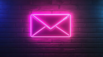 A neon icon of a blue and pink mail envelope, illustrated with vibrant neon outlines and a backlight effect. The design stands out against a dark background