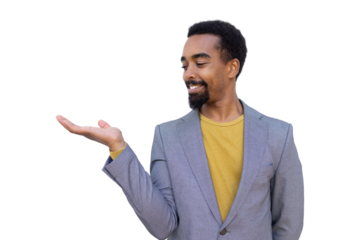 Confident young Black professional pointing forward