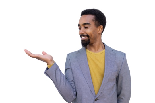 Confident young Black professional pointing forward