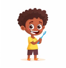 Obraz premium Cute boy cartoon brushing his teeth