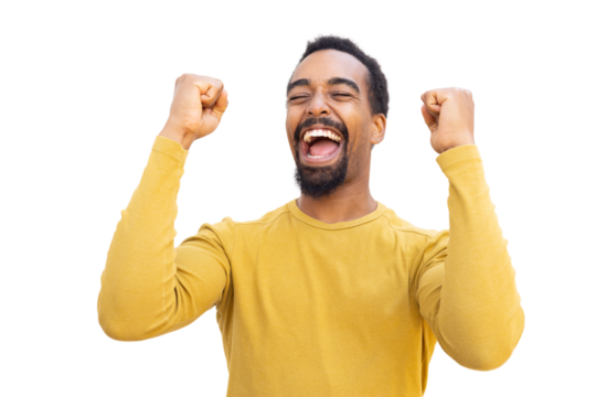 Energetic individual celebrating a victory - Powered by Adobe