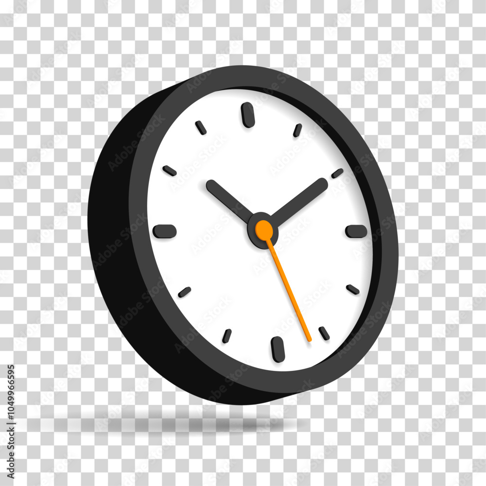 Wall mural 3d vector clock icon in flat style, timer on transparent background. business watch. design element 