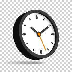 3d vector clock icon in flat style, timer on transparent background. Business watch. Design element for you project