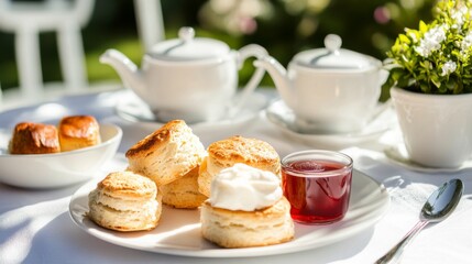 Afternoon Tea Set with Scones and Cream in Natural Light