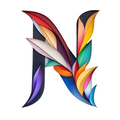 Colorful Abstract Letter "N" in Layered Paper Art Style

