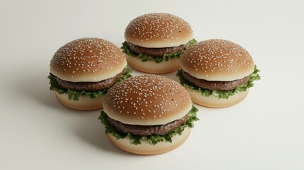 3D Style Burgers on White Background
