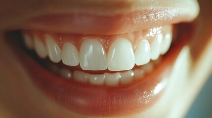 A close-up of a smiling mouth showcasing bright, healthy teeth.