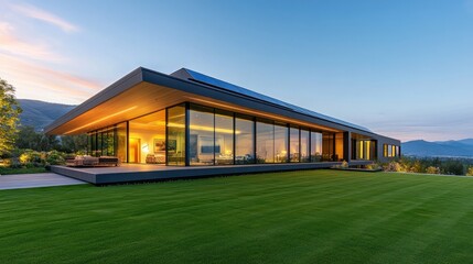 Fototapeta premium Luxury Solar Powered Villa with Floor to Ceiling Windows